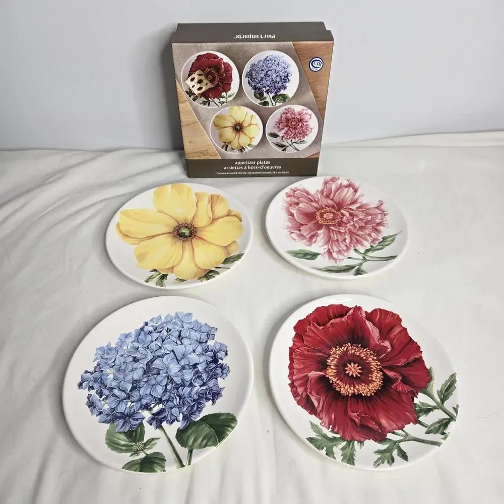 Pier 1 Imports Appetizer Plates Floral Design Ironstone Set of 4 in Box - Picture 3 of 9
